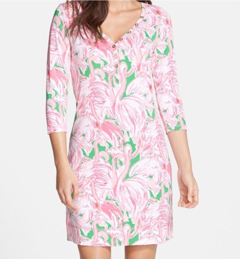 Lilly Pulitzer Palmetto pink flamingo dress Size Small Cotton Vibrant Resort